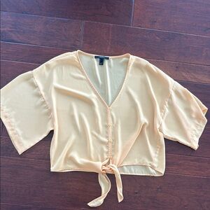 Forever 21 Yellow Tie-Front Crop Blouse